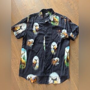 Men's Vintage Navy Blue Graphic Short Sleeve Shirt - hunting deer buck theme